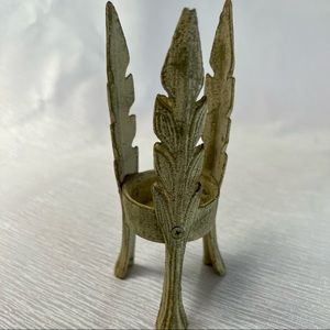 Boho metal feather distressed tea light candle holder